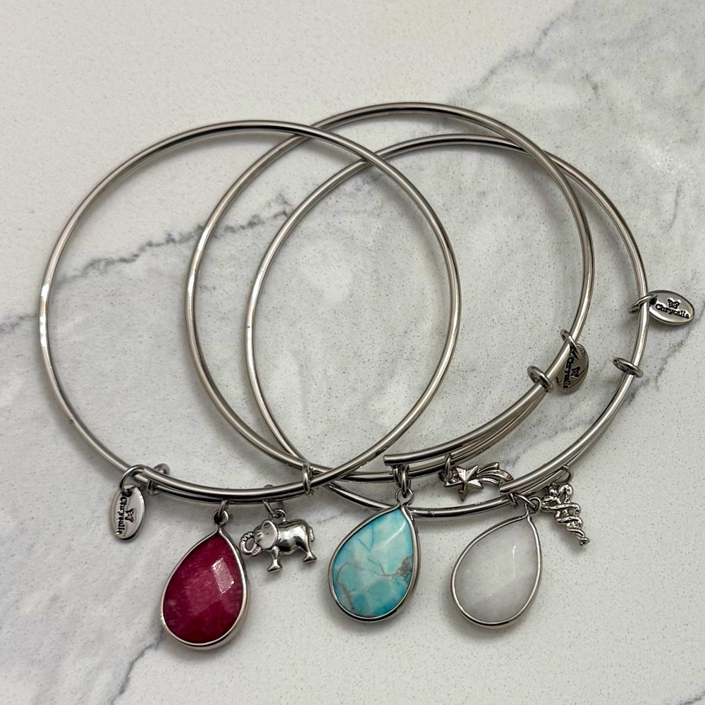 CHRYSALIS (Set of 3) Rhodium plated adjustable charm bracelets. (brand new)